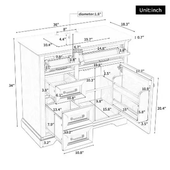 Whisen 36" Bathroom Vanity with Ceramic Sink Top, 4 Drawers & Soft-Close Door, Freestanding Cabinet with Metal Handles, 8" Faucet Holes image {13}