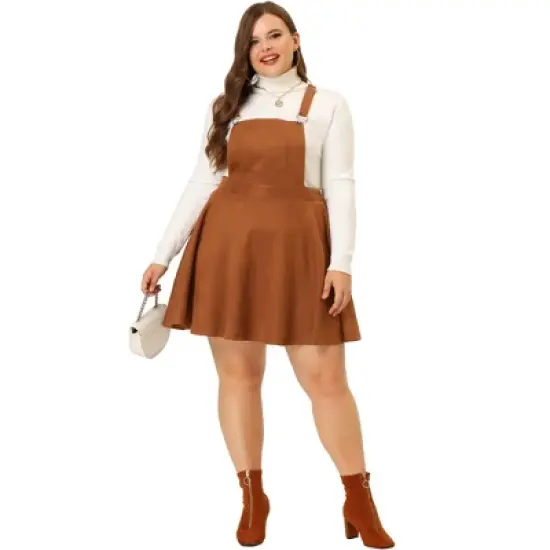 Agnes Orinda Women's Plus Size Faux Suede Overall A-Line Flared Skater Mini Skirt image {2}