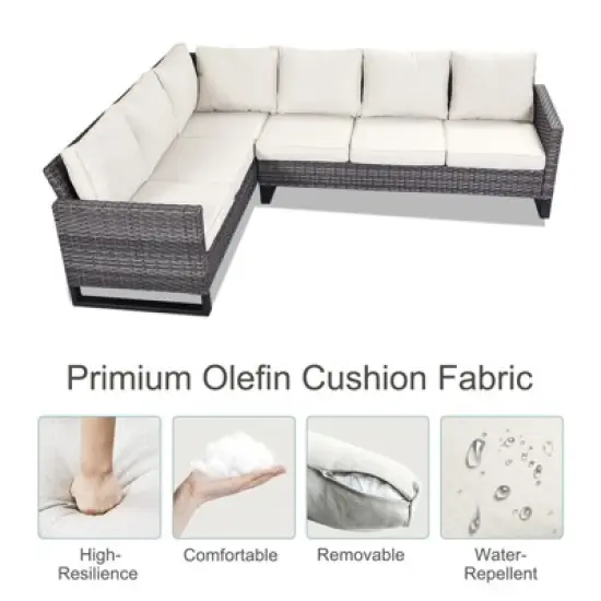 Buenhomino 8 Pieces Outdoor Patio Furniture Set with Fire Pit,L-Shaped Modular Sectional Couches with Swivel Patio Chairs,Wicker Conversation Set image {3}