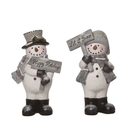 Transpac Gray Plaid Snowman Decor Set of 2 Christmas Home Decorations Resin Decorative Objects for Holiday Cheer image {1}