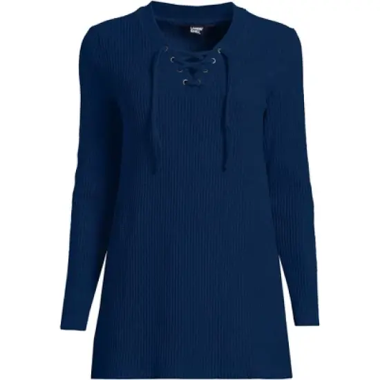 Lands' End Women's Long Sleeve Waffle Knit Lace Up Tunic image {3}