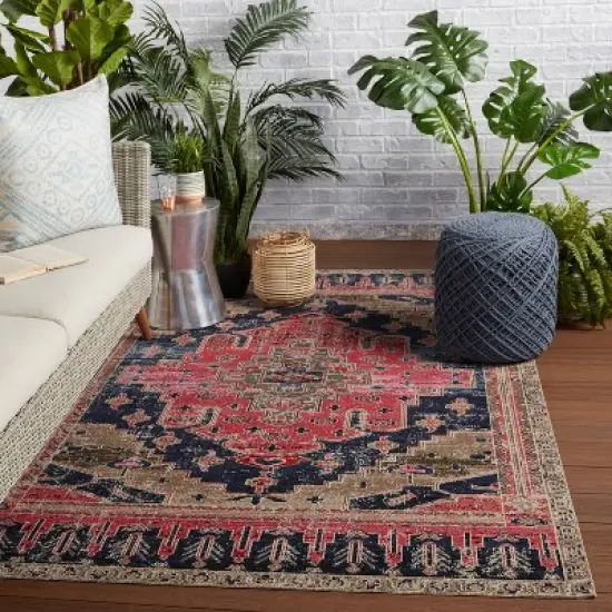 Cicero Indoor/Outdoor Medallion Area Rug Pink/Blue - Jaipur Living image {4}