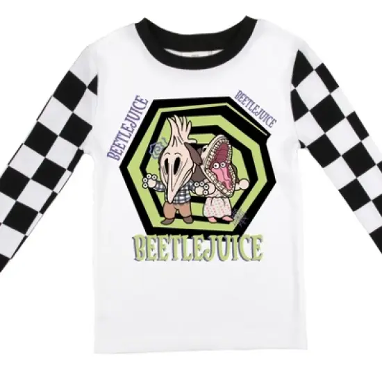 Beetlejuice Character Group with Black and White Checker Pattern Youth Long Sleeve Pajama Set image {2}