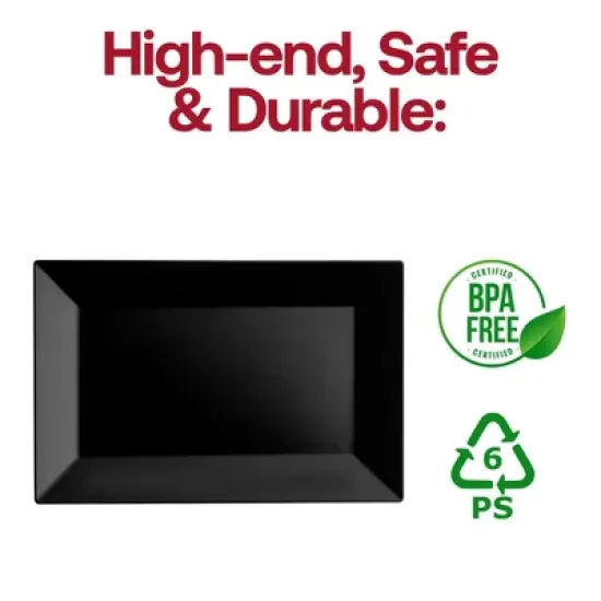 Smarty Had A Party 5.5" x 8.5" Black Rectangular Plastic Dessert Plates - 120 pcs image {3}