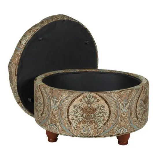 Button Tufted Round Storage Ottoman Brown Paisley - HomePop image {5}