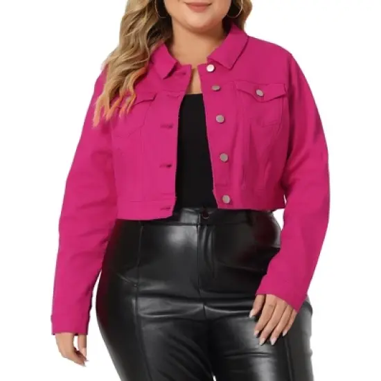 Agnes Orinda Women's Plus Size Cropped Long Sleeve Trendy Fashion Denim Jean Jackets image {18}