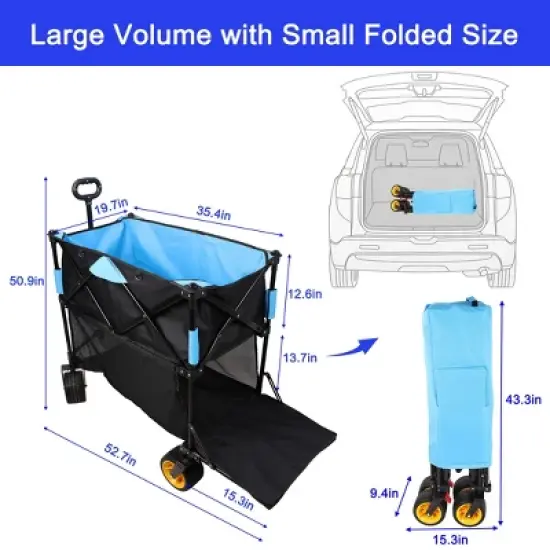 Gulches Extra Long Folding Wagon Cart - Black & Blue, 52.7"L x 19.7"W x 50.9"H, 450lbs Capacity image {3}