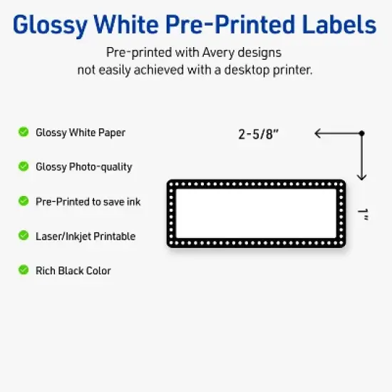 Avery Labels, 1" x 2-5/8", Glossy White, Black & White Polka Dots, 160ct image {1}
