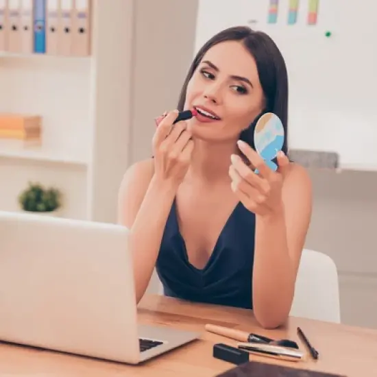 Unique Bargains Round Hand-drawn Makeup Mirror Blue Orange 1 Pc image {2}