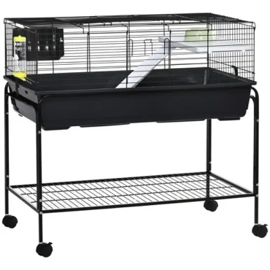 PawHut Small Animal Cage Bunny Guinea Pig Ferret Chinchilla Habitat with Wheels, Detachable Stand, Storage Shelf and Accessories, 39" x 22" x 36.5" image {8}