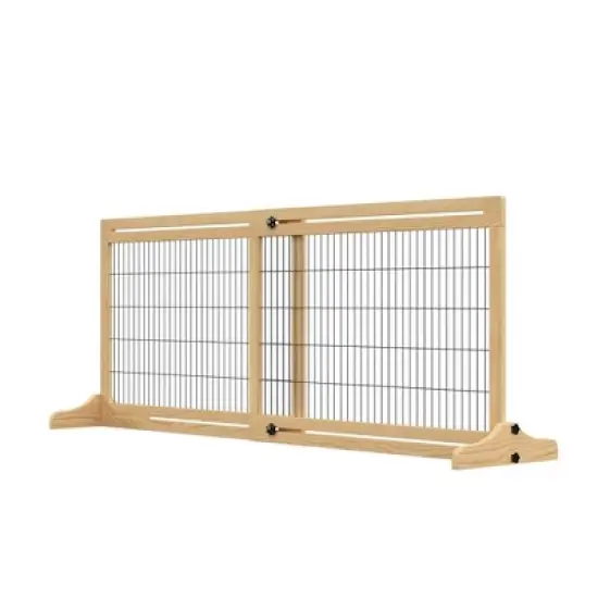 Resenkos 72" W x 27" H Extra Wide Freestanding Pet Gate with Adjustable Length Dog, Cat, Barrier for House, Doorway, Hallway, Natural image {11}