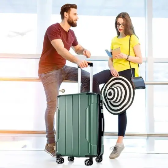 28 Inch Green Hardshell Luggage Lightweight Durable ABS Suitcases with Double Wheels Expandable Checked image {7}