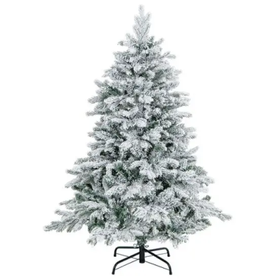Costway 4.5FT/6FT/7 FT Pre-Lit Flocked Christmas Tree Hinged w/ 120/260/300 LED Lights & 757/1415/1687 Branch Tips image {9}