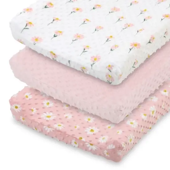 The Peanutshell Changing Pad Cover for Baby Girls, Daisy Plush Minky, Pink image {6}