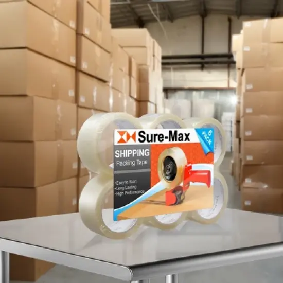 Sure-Max Premium Carton Packing Tape 2.0 mil 165 Feet (55 yards) - Clear image {5}