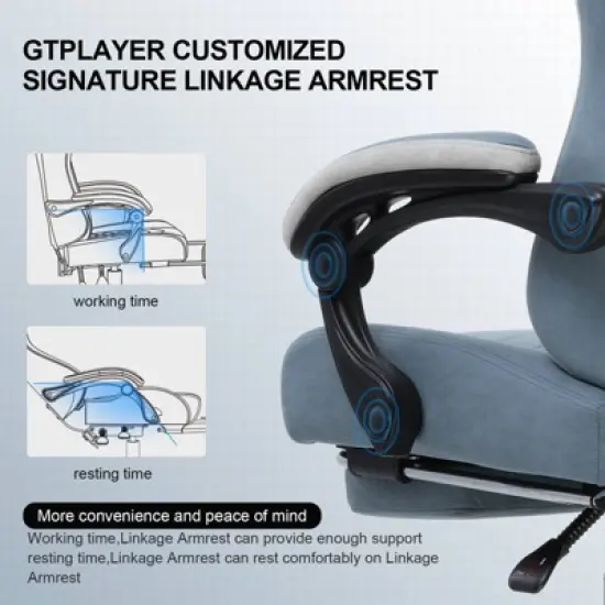 GTPLAYER Gaming Chair Fabric Office Chair with Linkage Armrests Computer Chair Light Blue image {3}