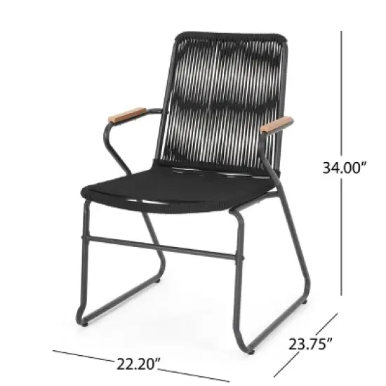 Set of 2 Outdoor Patio Accent Chairs with Rope-Woven Seat and Backrest, Modern Garden Armchairs for Balcony or Backyard-The Pop Home image {3}