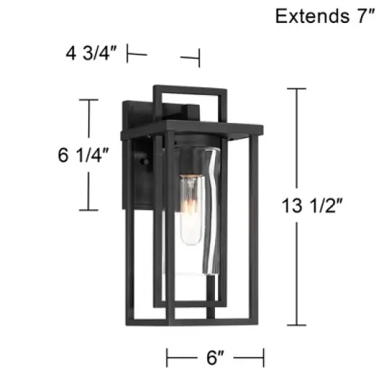 Possini Euro Design Raynor 13 1/2" High Modern Outdoor Wall Barn Light Fixture Mount Porch House Weatherproof Sand Black Aluminum Clear Glass Shade image {3}