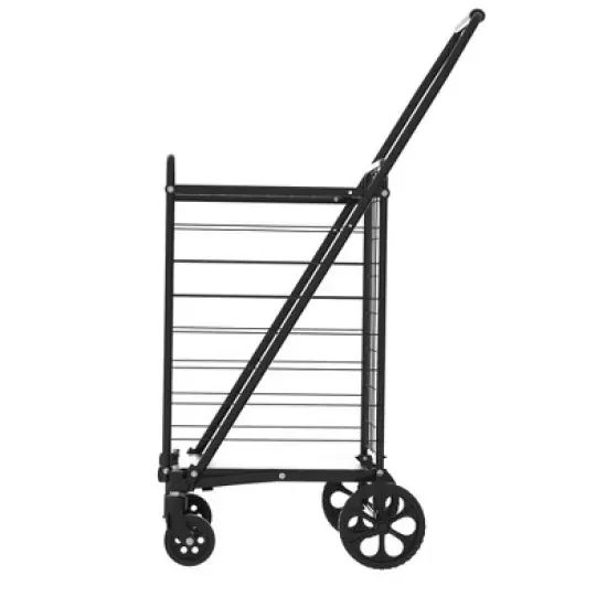 Shopping Cart with Shelf,Grocery Cart on Wheels, Foldable Utility Shopping Carts with 360&deg; Rolling Swivel Wheels for Groceries Laundry image {8}