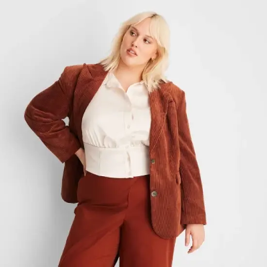 Women's Long Sleeve Notched Collar Cord Blazer - Future Collective&trade; with Reese Blutstein Rust image {4}