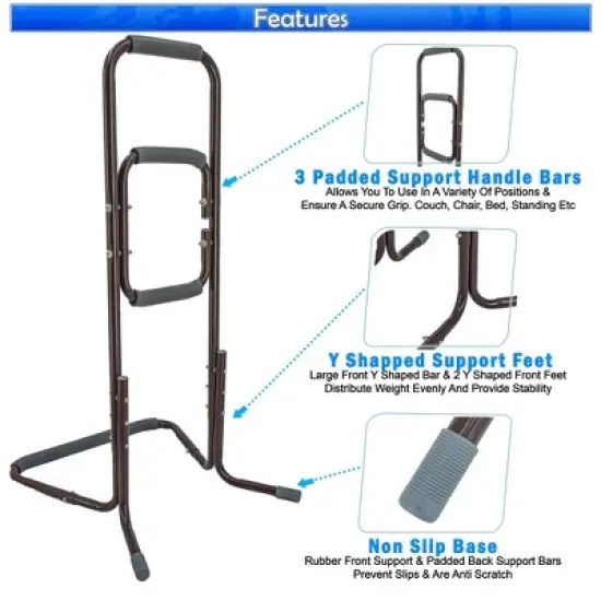 5 Star Super Deals Standing Assistant Chair & Portable Patient Lift Mobility Handle Bar Aid For Elderly - Reliable 3 Handholds for Mobility image {1}