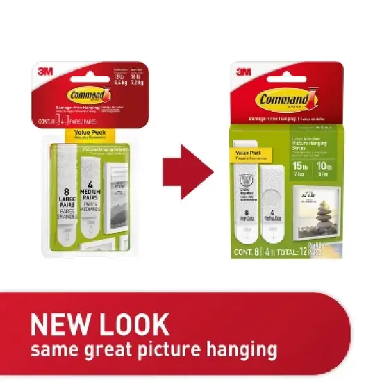 Command 4 Sets of Medium/8 Sets of Large And Medium Sized Picture Hanging Strips White: Wall Sticky Frame Mounting Kit image {4}