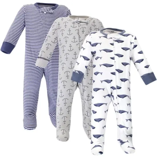 Touched by Nature Baby Organic Cotton Zipper Sleep and Play 3pk, Blue Whale image {4}
