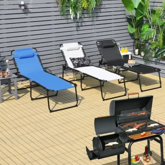 Costway Folding Lounge Chaise 16'' High Recline Chair W/Adjustable Backrest and Footrest image {2}