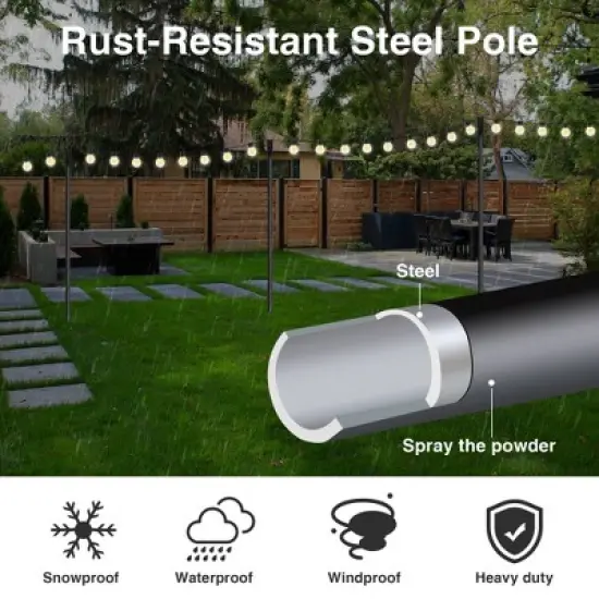 Sandinrayli 8 ft. String Light Pole 25-Light Outdoor Solar Powered LED String Light Set Atmosphere Lighting for Patio Decor (6-Pack) image {4}