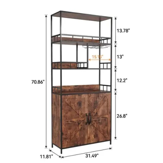 Bakers Rack with Storage, Farmhouse Freestanding Small Kitchen Pantry Hutch Tall Door Thickened Counter, Coffee Bar Storage Shelves image {1}