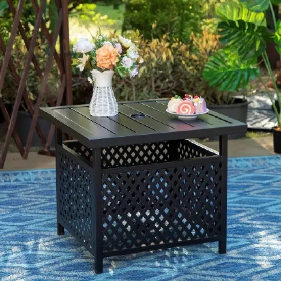 Captiva Designs 3pc Patio Bistro Set with Square Umbrella Table image {1}