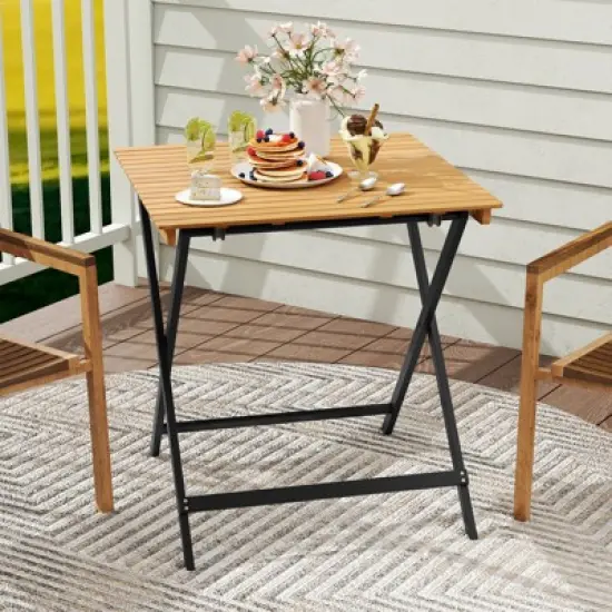 Tangkula 28" Patio Folding Table w/ Slatted Tabletop Portable Bistro Dining Table image {1}