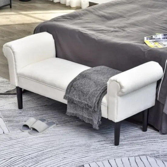 HOMCOM 52" Linen Upholstered Accent Ottoman Bench With Armrests image {2}