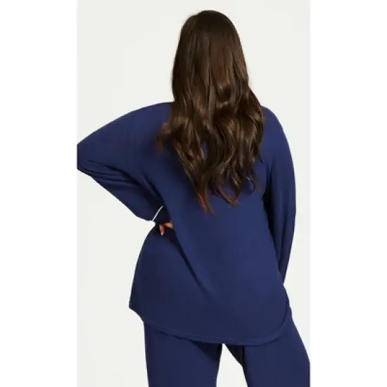 Women's Plus Size Hacci Button Plain Top - Navy | AVENUE image {1}