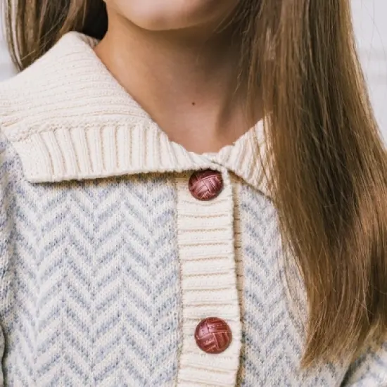 Hope & Henry Girls' Long Sleeve Flounce Collar Button Front Peplum Sweater, Infant image {4}