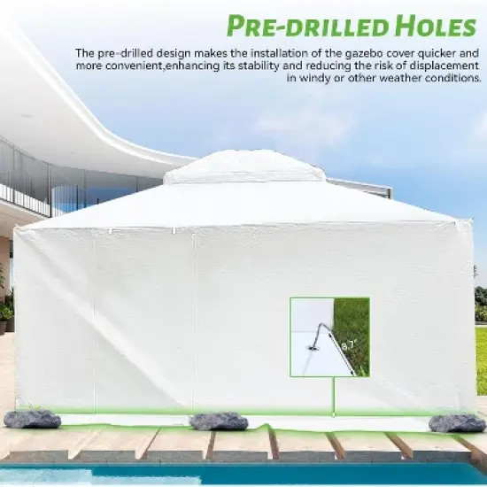 DOMETOUR 12'x20' Universal Waterproof Gazebo Cover with Sidewalls & Mesh Windows, All-Season Enclosure for Hardtop Gazebos, White image {6}