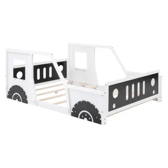 Full Size Classic Car-Shaped Platform Bed with Wheels - ModernLuxe image {4}