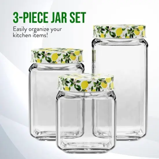 American Atelier Clear Glass Set of 3 Jars, Lemon Design on Airtight Lid, Food Storage Containers, 45, 63, and 74-Ounce Capacity, Dishwasher Safe image {2}