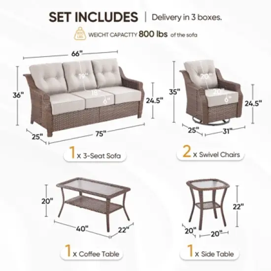Gymojoy Outdoor Sofa Table with Swivel Chairs Gilder Chairs Patio Funiture Set image {2}