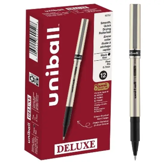 uni-ball Deluxe Rollerball Pens Fine Point Black Ink 12/Pack (60052) image {8}