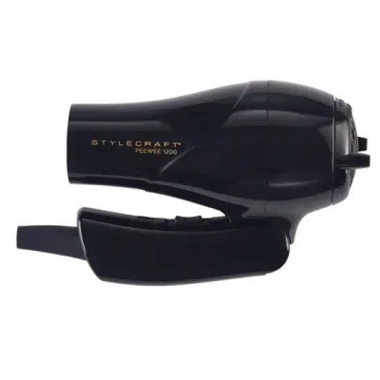 StyleCraft Peewee 1200 Folding Handle Dual Voltage Compact Travel Hair Dryer with Nozzle, Diffuser, and Travel Bag image {1}