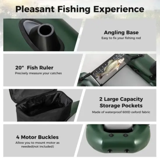 Costway Inflatable Fishing Float Tube with Fish Ruler Angling Base 2 Storage Pockets Pump image {5}