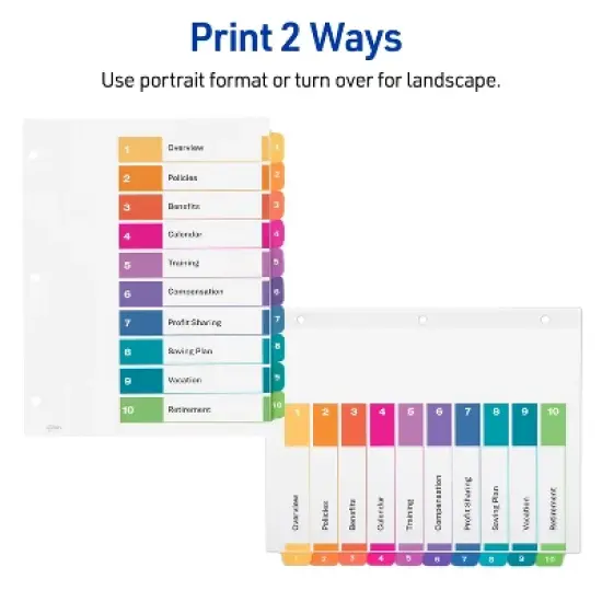 Avery Dividers for 3 Ring Binders, 10 Tabs per Set, Customizable Table of Contents, Multicolor Tabs (3 Sets of 11072) image {2}