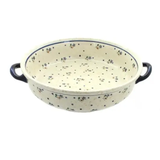 Blue Rose Polish Pottery 1455 Zaklady Round Casserole with Handles image {1}