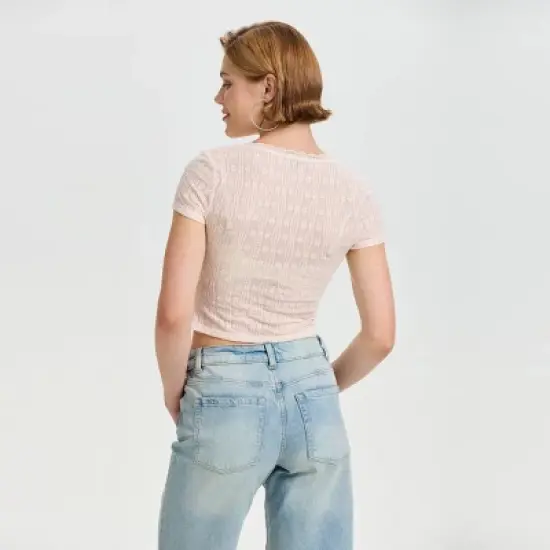 Women's Short Sleeve Jacquard Knit Boho Lace Top - Wild Fable&trade; image {1}