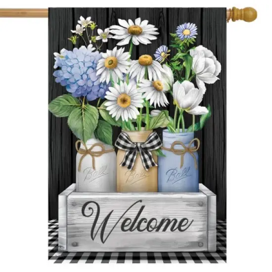 Crated Mason Jars Spring House Flag Welcome Daisies 28" x 40" Briarwood Lane image {1}