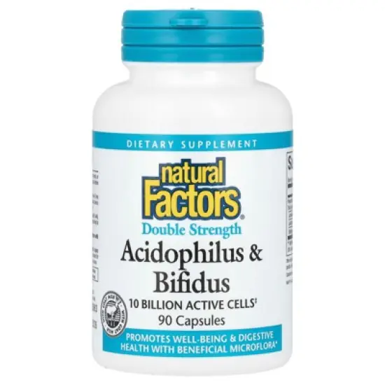 Natural Factors Acidophilus & Bifidus, Double Strength, 10 Billion CFU, 90 Capsules image {3}