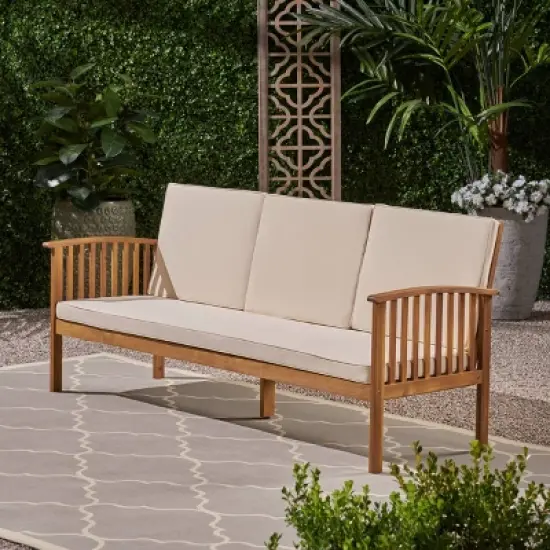 Carolina Acacia Wood Patio Sofa Teak - Christopher Knight Home image {1}
