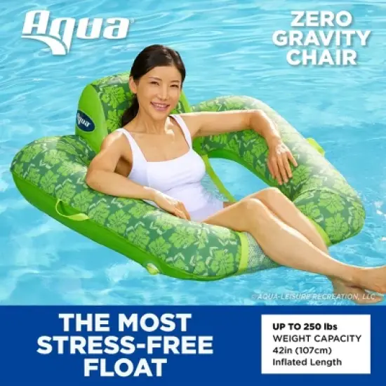 Aqua Leisure Zero Gravity Comfortable Hammock Style Inflatable Swimming Pool Chair Lounge Float w/ Leg and Arm Rests, Floral Trip Lime Green, 4 Pack image {2}