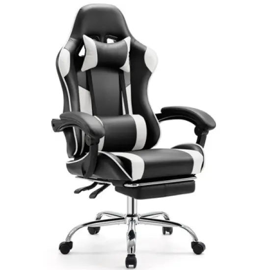 DOMETOUR Video Game Desk Chair with Footrest and Comfy Lumbar Support, PU Leather Recliner with Headrest image {8}